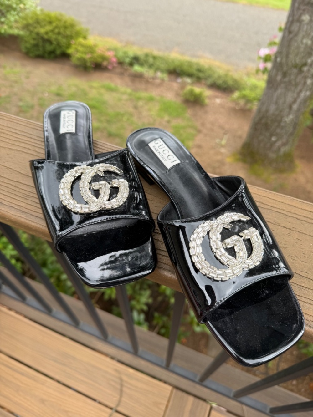 Black Patent Leather Mule Slides - Picture 2 of 8
